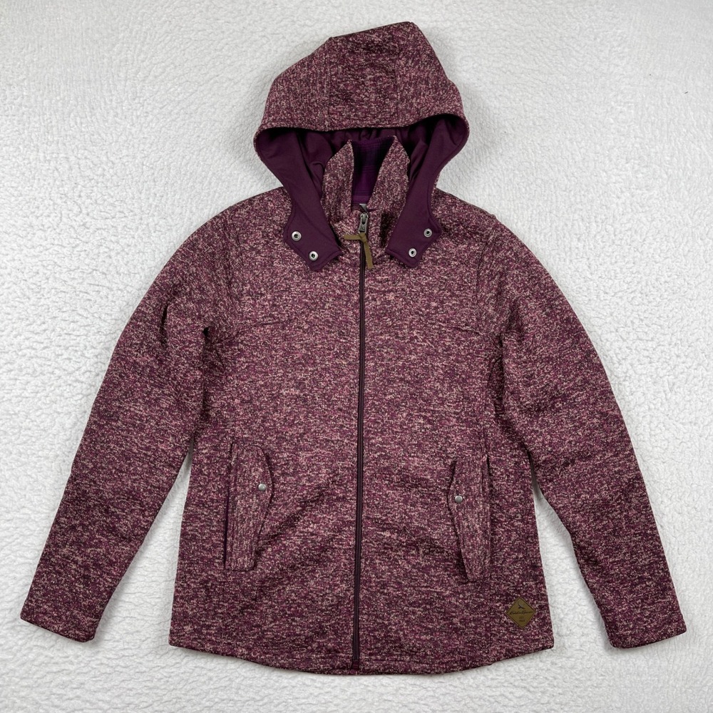 Eddie Bauer Sweater Fleece Hoodie Womens Large Purple Marled‎ Insulated Jacket